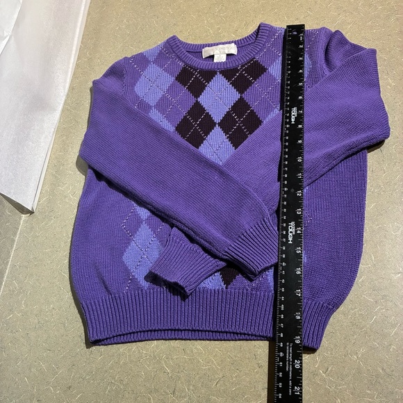 Petite Sophisticate Purple Argyle Sweater With Shimmer Literary Chic - Picture 5 of 13